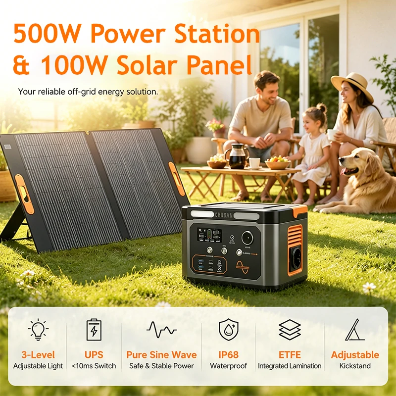 Solargenerator 500W Powerstation Optional 100W Wasserdichtes Faltbares Solarpanel Tragbare Energiespeicherstation für den Einsatz im Freien