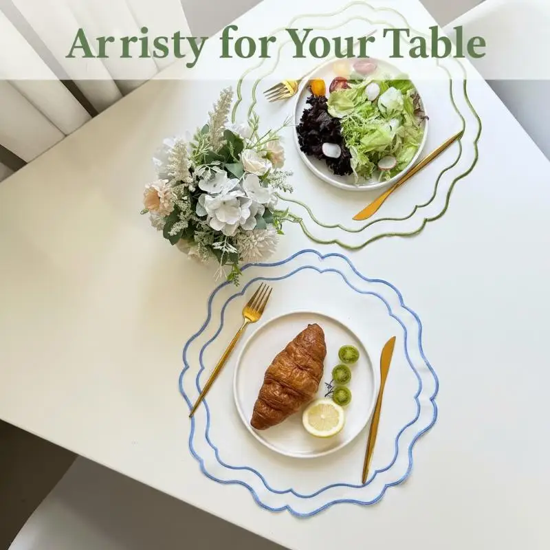 

Embroidered Flower Shape Placemat Durable Polyester Cotton Napkin Pad for Dining Table Coffee Machine Protection