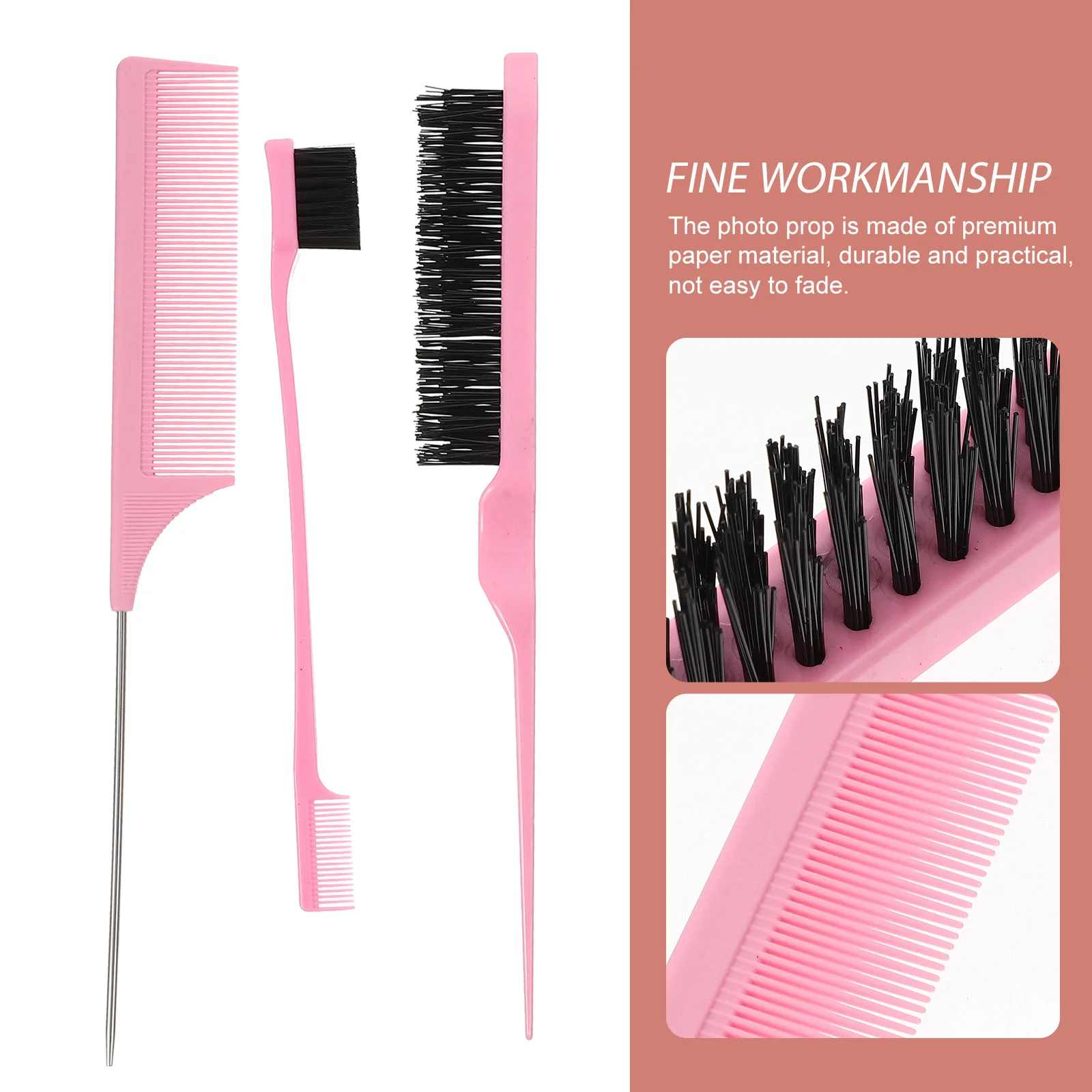 

Hair Comb Brush Set Detangler Styling Combs Plastic Suite Pin Tail Pink Women's
