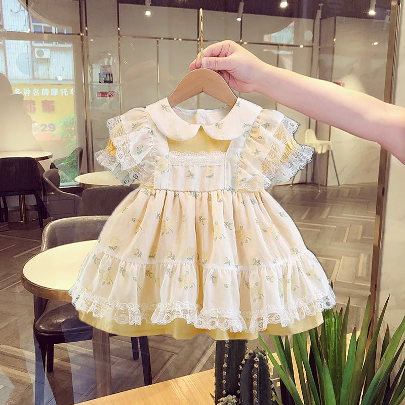 

2025 Girls' Summer Elegant Children's Princess Skirt Baby Girl Lace Pong Mesh Dress Summer