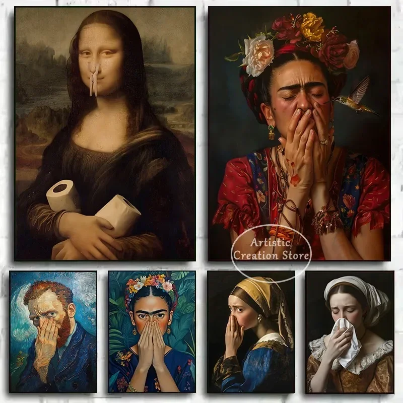 Vintage Humor Famous Portrait Bathroom Mona Lisa Funny Bad Smell Poster Canvas Painting Wall Art Pictures Home Toilet Decor