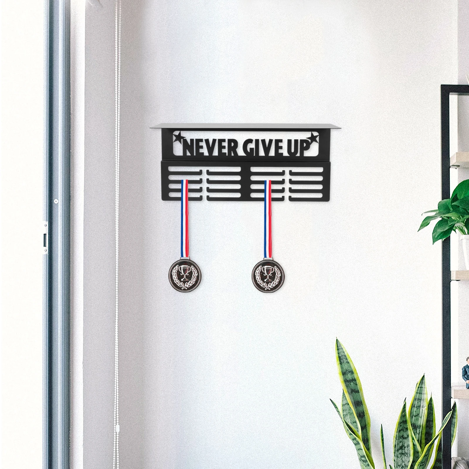 

Medal Display Mounted Iron Trophy Shelf Hook Sports Medal Hanger Organizer Marathon Stand Trophy Shelf for Wall