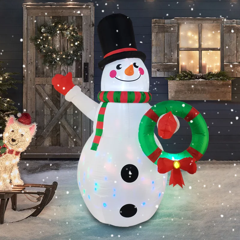 2.4M/7.8FT Inflatable Christmas Snowman Wreath  Lights LED Home Decorations Toys Yard Xmas Holiday Decor Supplies Outdoor Lawn