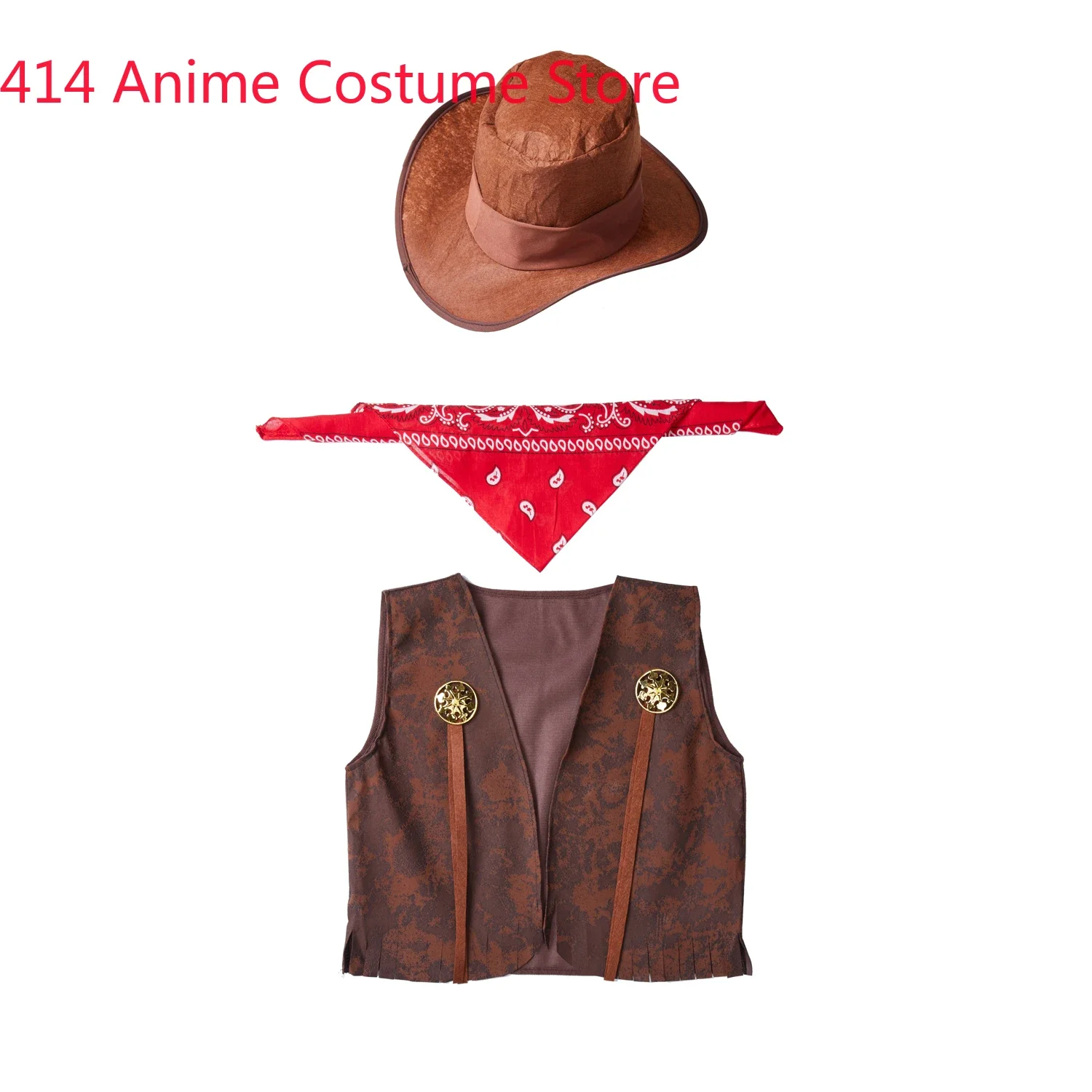 Kids Child West Cowboy Costume Cowgirl Cosplay Vest Hat Scarf 3pcs Set Halloween Purim Party Fantasia Dress Up