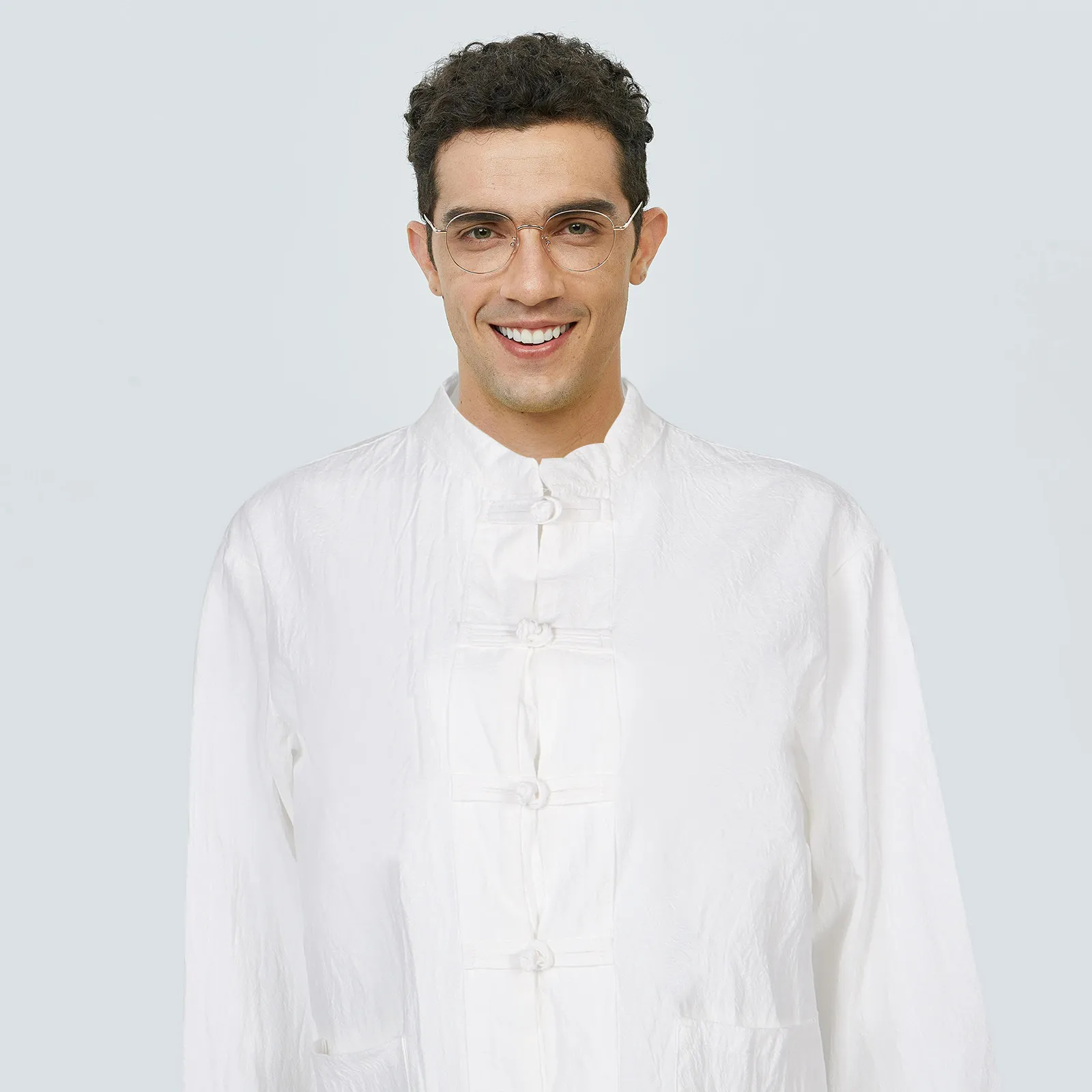 Men's Linen Long Sleeve Chinese Shirt Hanfu Style Vintage Buttons Breathable Summer Spring Traditional Kung Fu Uniform