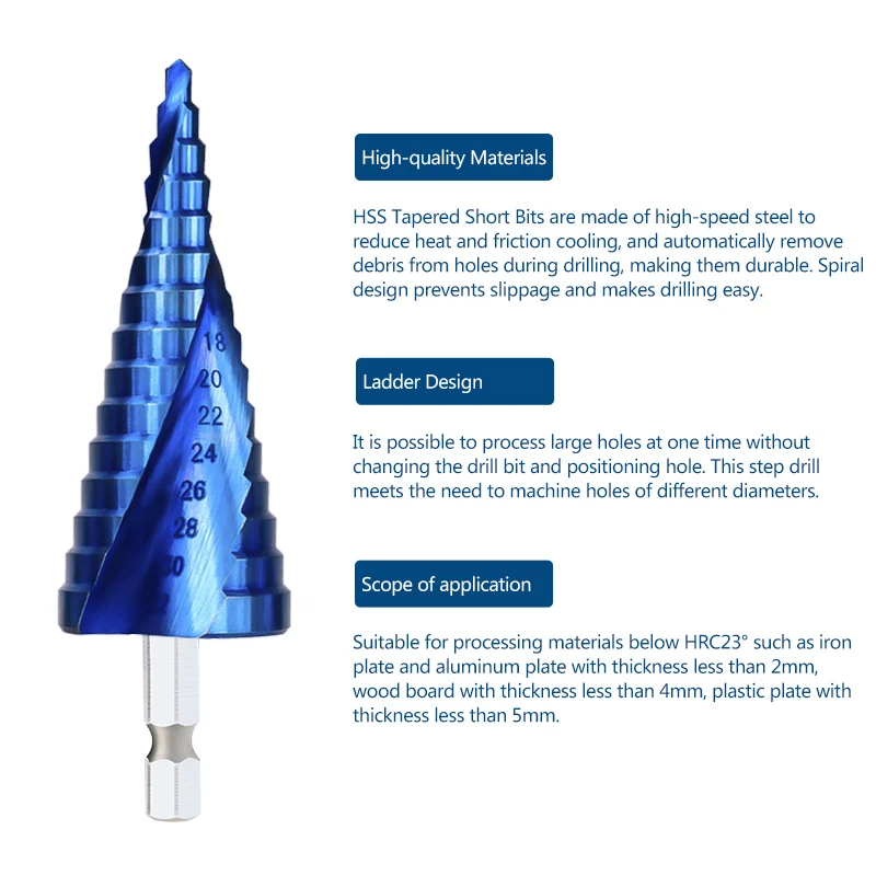 XCAN Metal Drills 4-32mm HSS Nano Blue Coated Step Drill Bit Drilling Tools HSS Metal Wood Hole Cutter Step Cone Drill