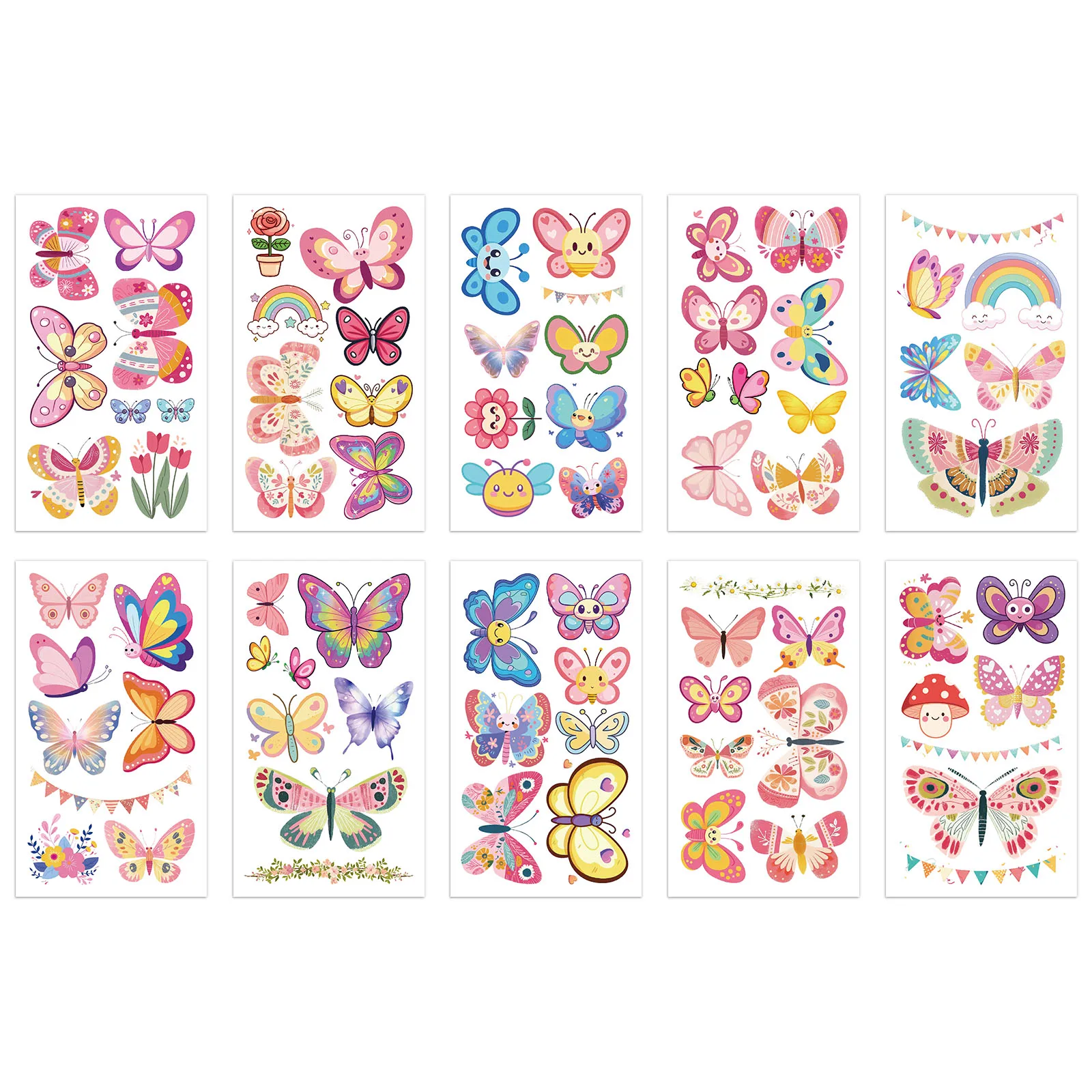 10PCS Sparkling Pink Butterfly Tattoo Sticks Exquisite Color Fake Tattoos Personalized Retro Tattoos Premium Sense Waterproof