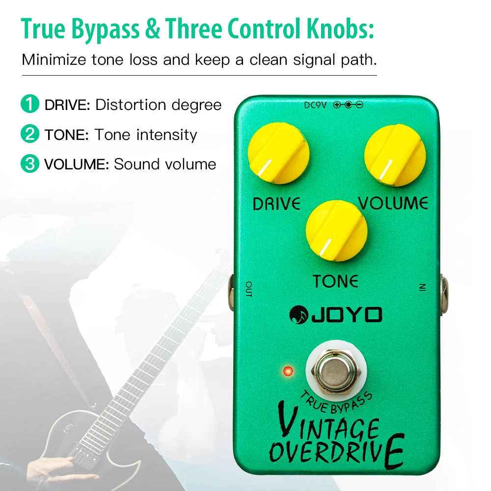 JOYO JF-01 Vintage Overdrive Guitar Pedal Producing Warm Mild Smooth Overtone Overdrive Pedal with Sustain Effect