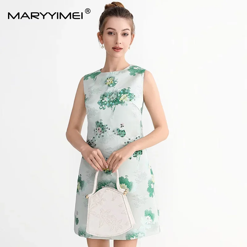 

MARYYIMEI Fashion design Women's Slim Mini Dress Jacquard Sequins Sleeveless Slim Fit A-Line Short Dresses