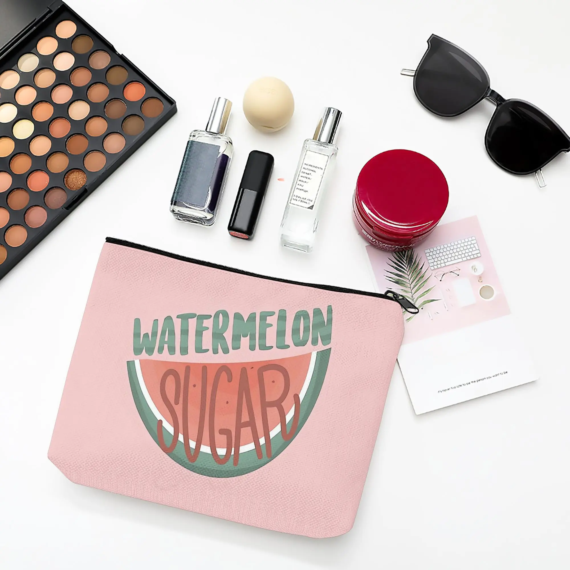 1 Piece Watermelon Candy Green Cosmetic Bag - Multifunctional Zipper Bag for Women, Jewelry Storage Bag, Perfect Travel Zipper Storage Bag, Fun Birthday Gift