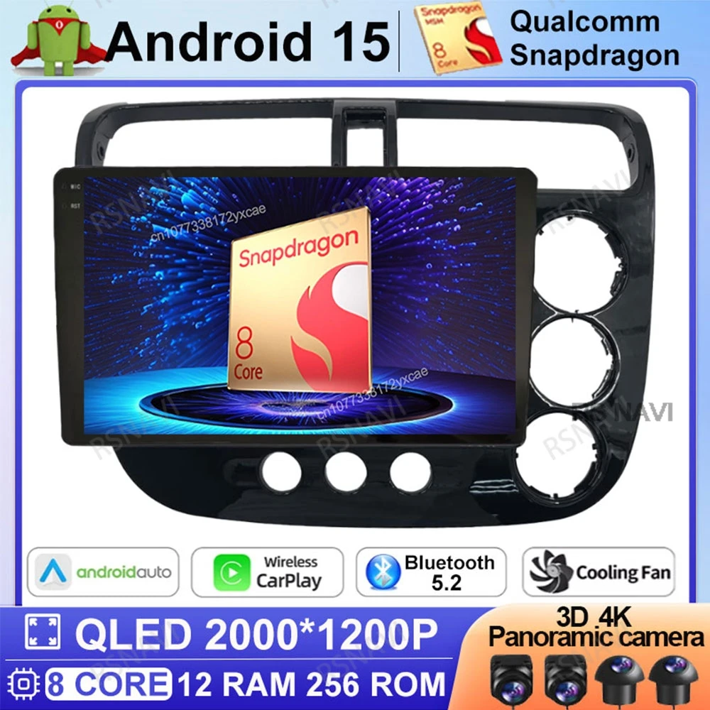 

Android 15 Car Radio For Honda Civic 2000 - 2006 Navigation Viedo Player DVD GPS Multimedia 4G LTE Stereo Head Unit Qualcomm DSP