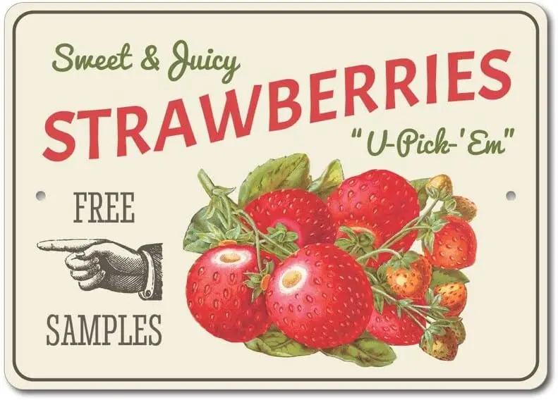 Strawberries Sign, Berry Kitchen Decor, Strawberry Farm Sign, Berry Field Sign, Pointing Hand Sign, Berry Decor, Quality Metal S