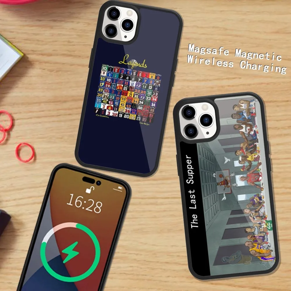 

Магнитный чехол Magsafe для телефона с изображением суперзвезд баскетбольных легенд для iPhone 15 14 13 12 11 Plus Pro Max с беспроводной зарядкой