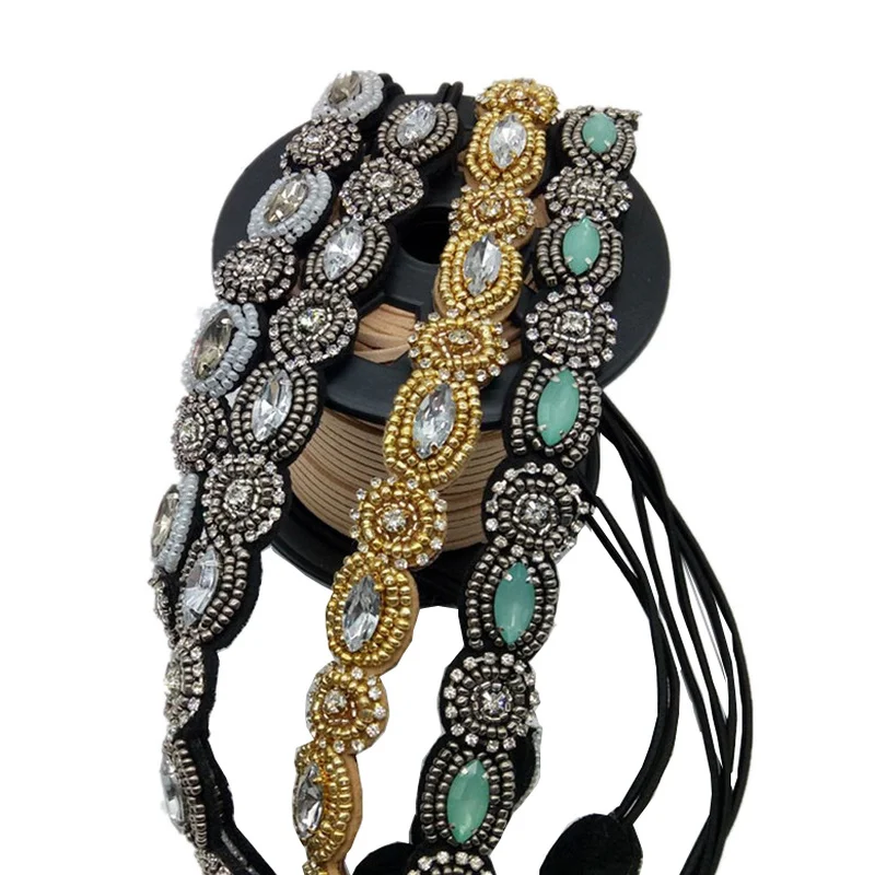 Fascia per capelli con strass bohémien Fasce elastiche Tiara con perline turchesi vintage con fasce elastiche Copricapo da donna