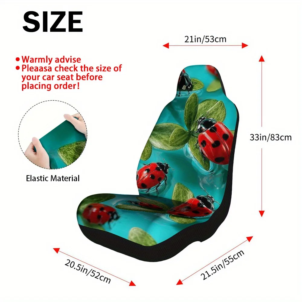 2pcs Ladybug And Green Leaves Print Car Seat Covers – Front Seat Protectors For Cars, SUVs & Sedans, Durable Design, Easy Insta