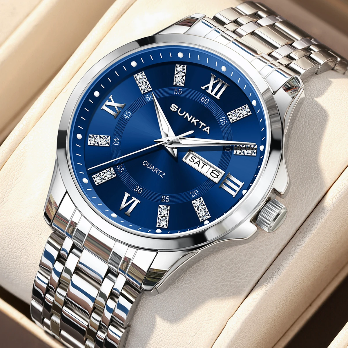

SUNKTA New Fashion Men Watches Blue Luxury Quartz Wristwatches 30M Waterproof Luminous Steel Watch For Man Gifts Reloj Hombre
