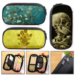 Famous Oil Painting Sunflower Skeleton Cosmetic Case Pencil Bag Van Gogh Stationary Bag Boys Girls Pencil Box School Supplies