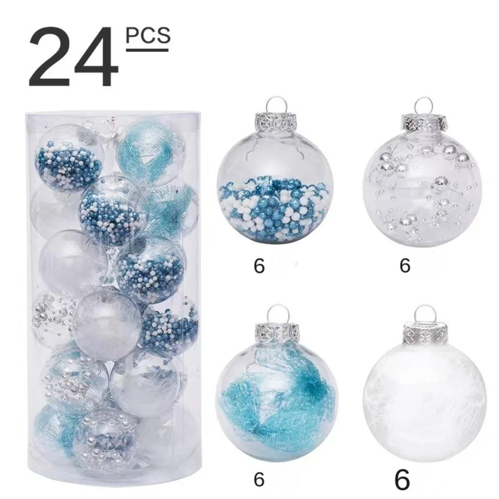 24PCS 6cm Electroplated Balls Christmas Tree Ornament DIY Crafts Painted Plastic Christmas Gifts Boxes Pendant New Year Pendant