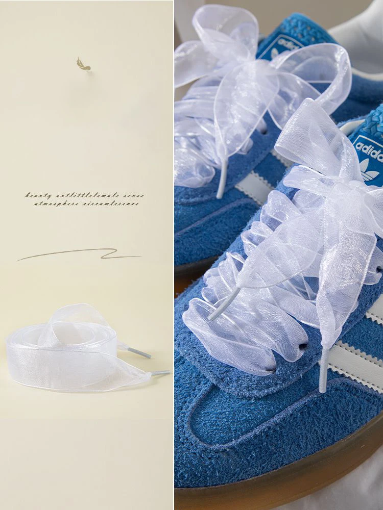 Ballet Lace Chiffon Yarn Shoelaces 2.5CM Wide Flat Silk Tulle Webbing Snow Shoe Laces for Sneakers Shoe Accessories