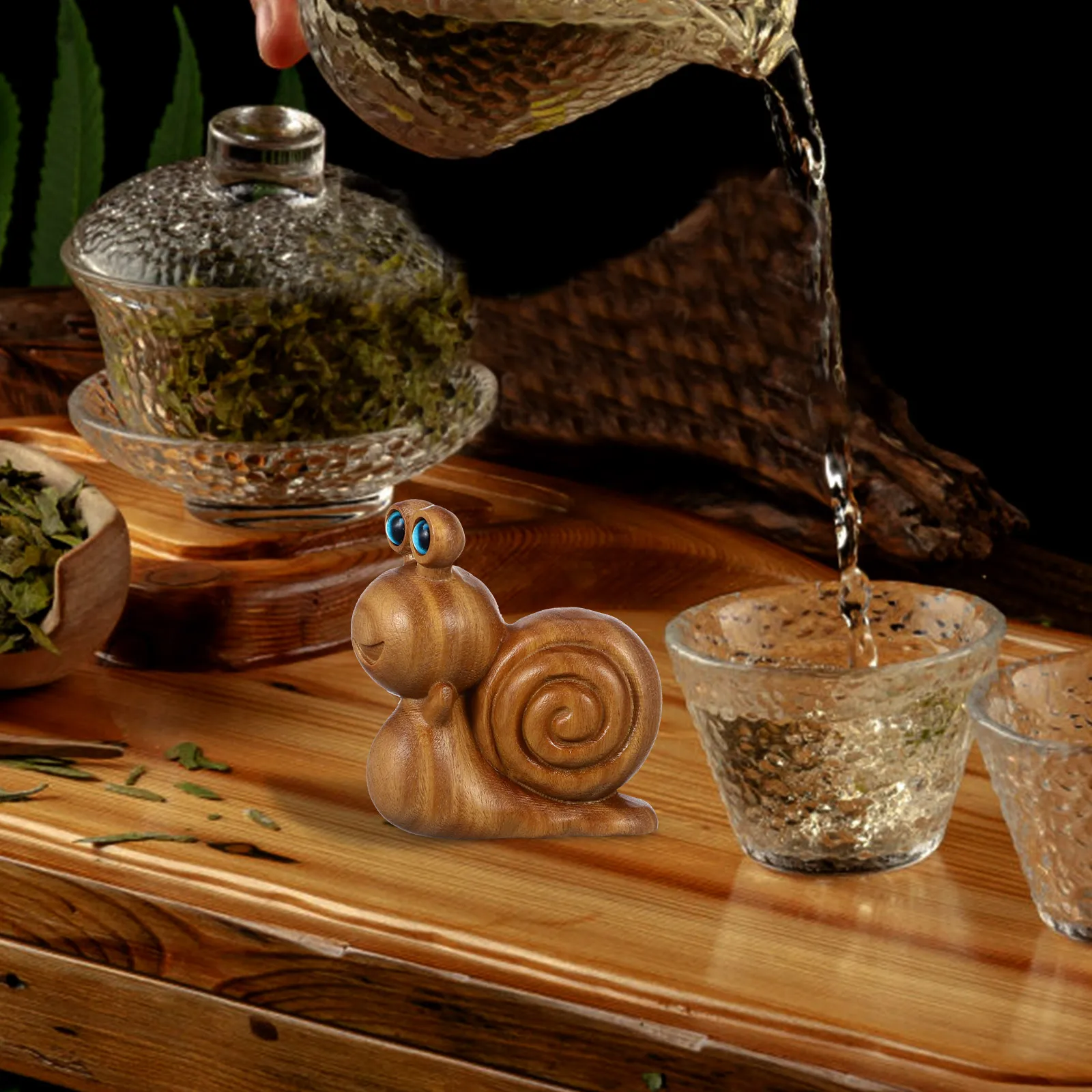 

Wood Carving Snail Tea Pet Home Decor Animal Statue Household Wooden Desk Figurine Decoration Premium Wood Small
