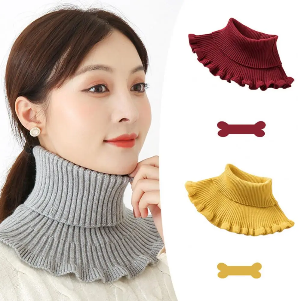 Scarf Winter Accessory Ribbed Texture Ruffle Trim Fake Scarf for Women High Collar Knitting Collar Autumn Winter Thickened Warm