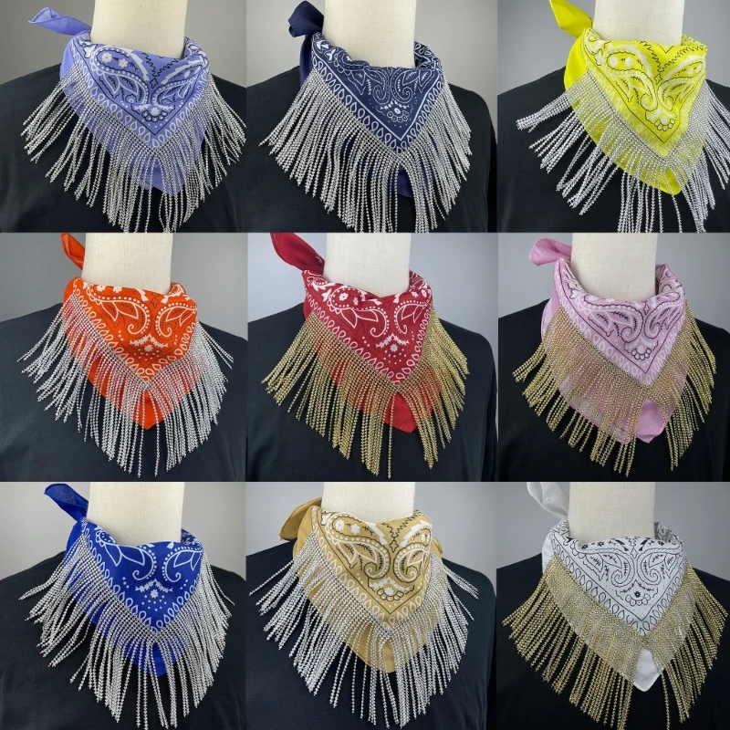 634C Franjas Bandana Mulher Lenço Festa Embelezado Triângulo-Lenço