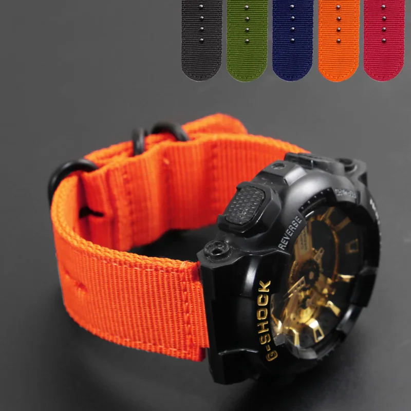 

Canvas Nylon Modified Watchband With Men Substitute Small Steel Gun GM110 GM2100 GA110 GA900 Series 24mm