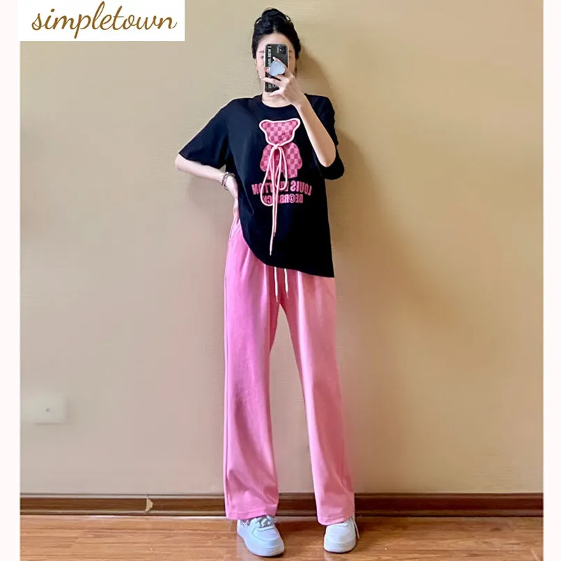 

Sports and Leisure Suit for Women in Spring and Summer Loose and Fashionable Age Reducing Top Wide Leg Pants Two-piece Set