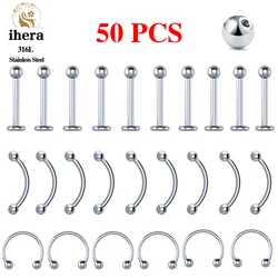 50PCS Stainless Steel Labret Lip Stud 16G Eyebrow Piercing Balls Septum Piercing Nose Ring C Shaped Women Body Jewelry Wholesale