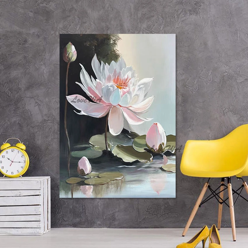 High Quality Canvas Art Beautiful Lotus Flowers Handmade Oil Painting Home Decoration Custom Artwork Living Room Wall Picture