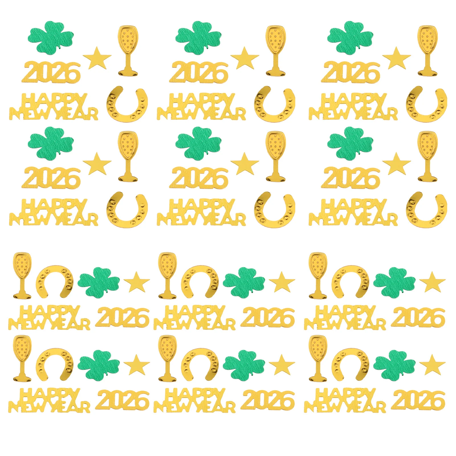 

3 Bags Happy New Year Table Confetti Glitter Desktop Scatter Decor Wine Glass Bottle Horseshoe Four Leaf Clover Party Supplies