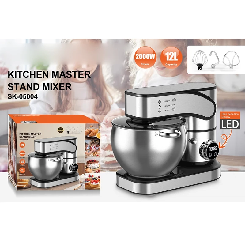 SK-05004 2000W Stand Mixer, 12L 6-Speed Tilt-Head Kitchen Electric Food Mixer with Beater, Dough Hook