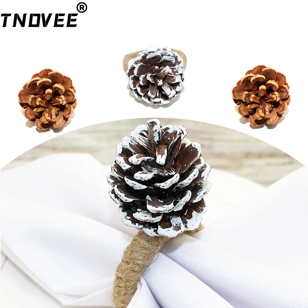 

20Pcs Natural Style Pinecone Napkin Rings Snow Dusted Wooden, Rustic Winter Decor for Forest Wedding Cabin Dining