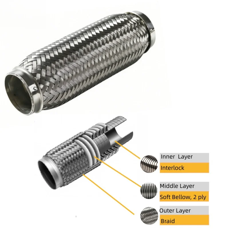 High Quality 40*200mm 201 Stainless Steel Exhaust Flexible Pipe With Outer Braid Universal Vehicles