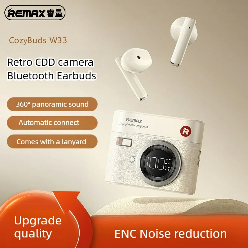 

Беспроводные наушники Remax Cozybuds W33 ENC, 3.5 г, в стиле ретро-камеры, Bluetooth 5.4, полувнутриканальные, с шумоподавлением, Hi-Fi
