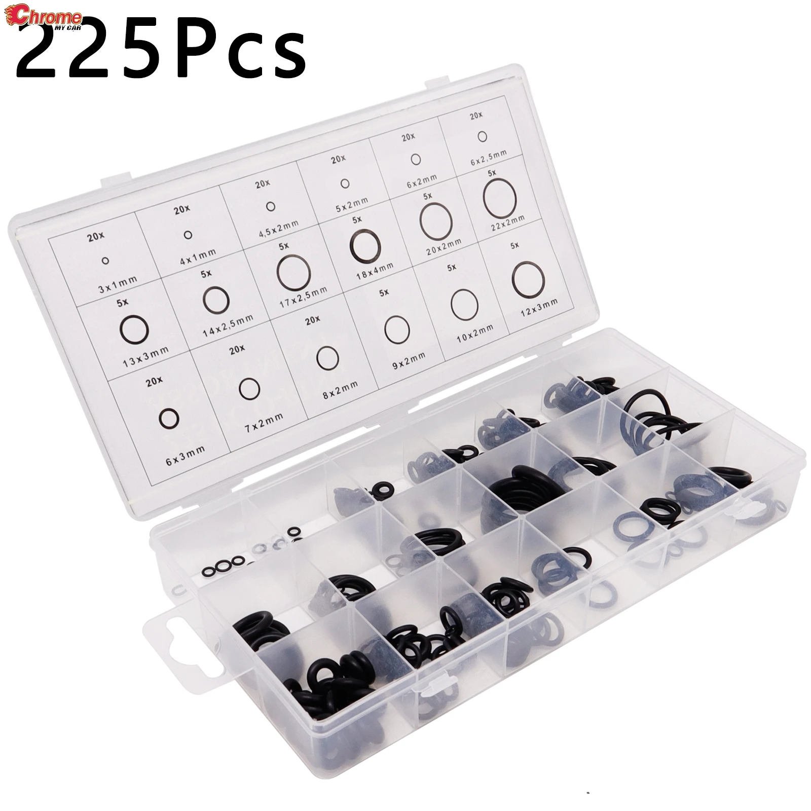 225Pcs Rubber O Ring Oil Resistance O-Ring Washer Seals Gasket Watertightness Assortment Different Size With Plactic Box Kit Set