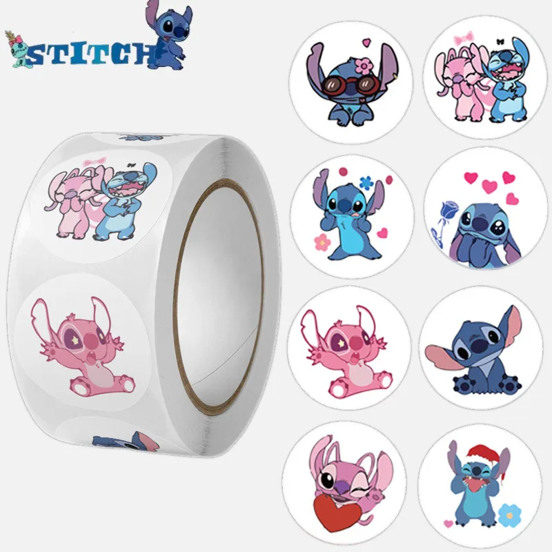 Neue 500 stücke Disney Stitch Aufkleber Anime Siegel Etikett dekorative Cartoon Kinder Party Süßigkeiten DIY runde Siegel Aufkleber Rollen Aufkleber