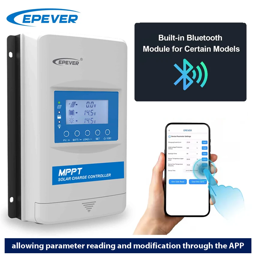 EPEVER 10A 20A 30A 40A MPPT Solar Controller Built In Bluetooth 12/24/36/48V XTRANG3BLE 100V PV Panel Can Lithium/No Battery