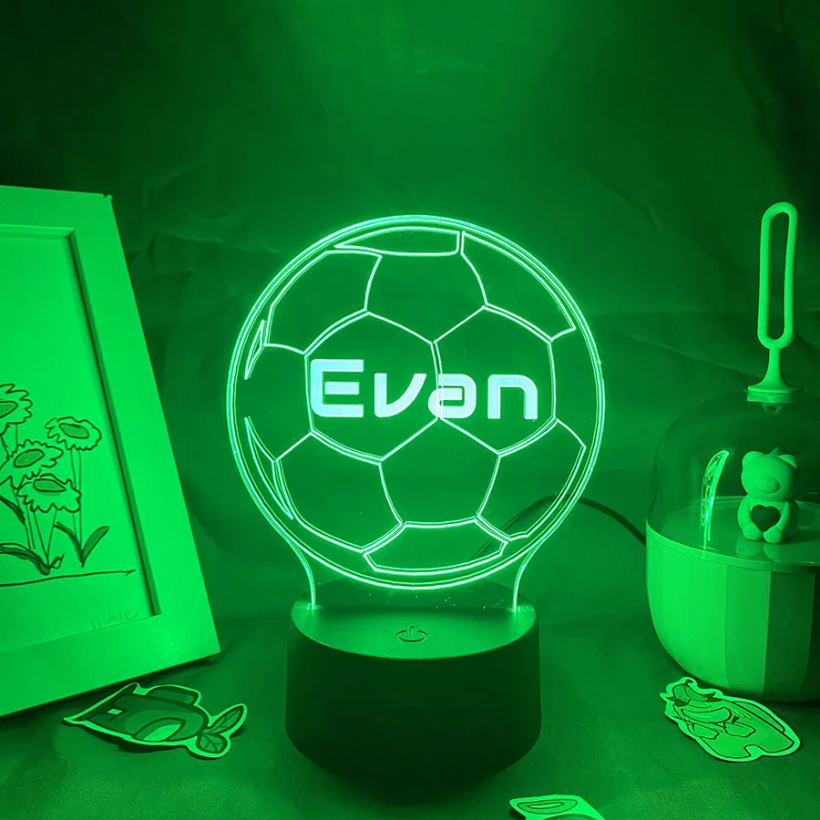 Personalised Football Shape 3D LED Night Light Laser Engraving Player Name Soccer Lamp for Home Bedroom Decor 7 Colors Xmas Gift