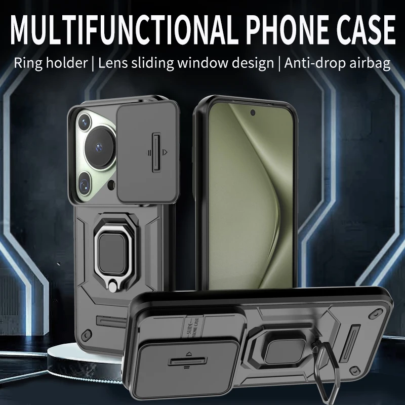 

Luxury Case For Honor X60 Pro Magnetic Rotating Holder Metal Rings Camera Push Window Shockproof Phone Cover