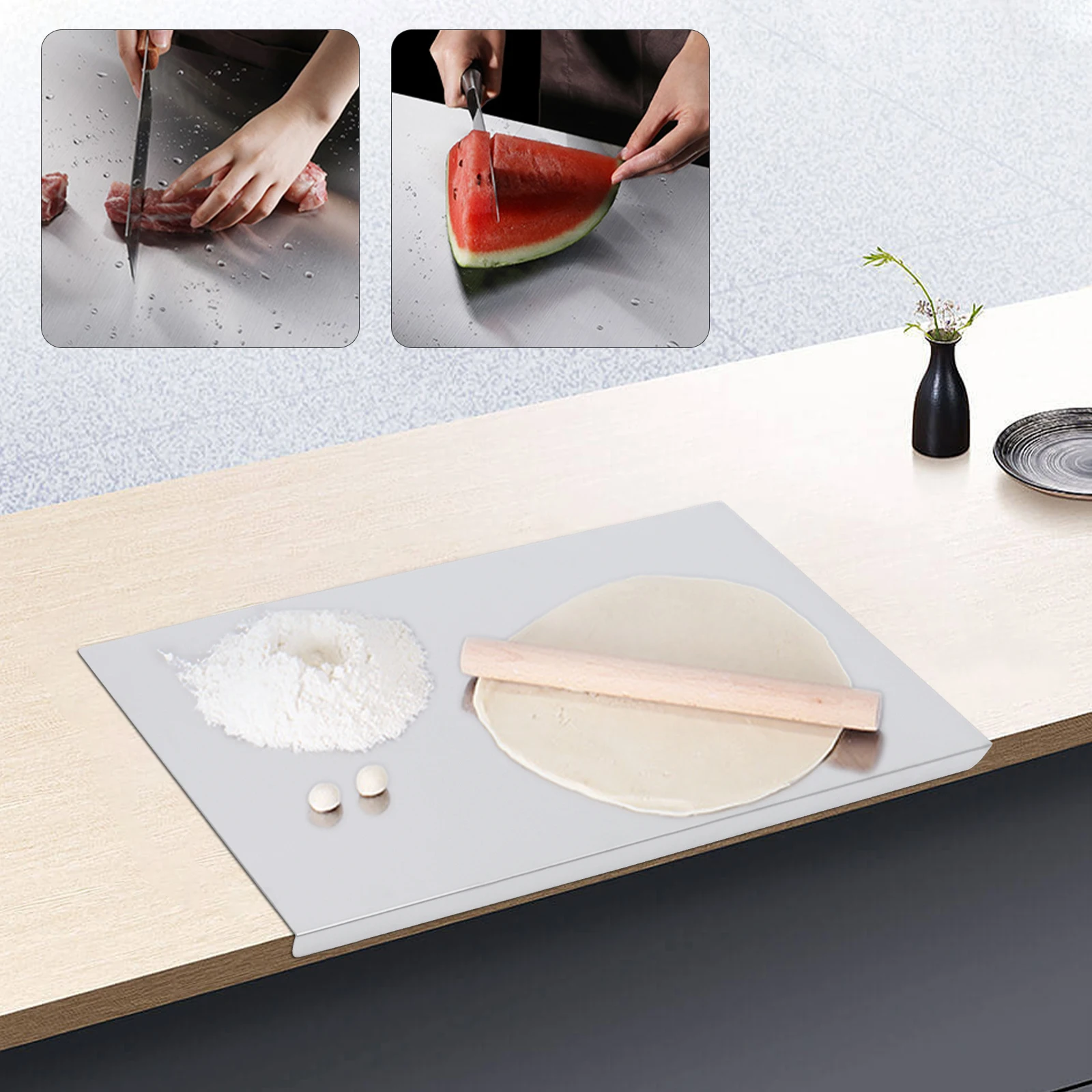 

L-Shaped Stainless Steel Cutting Board, Non-Sliding, Easy to Clean, Ideal for Cooking, Meal Prep, and Everyday Kitchen Use