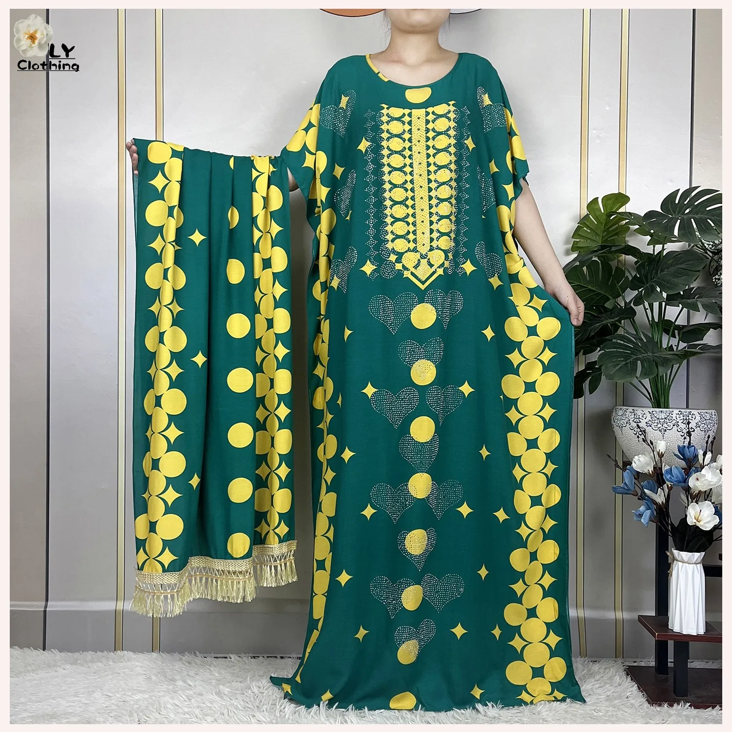 

New Muslim Cotton Fabric Dresse With Big Scarf For Women Dubai Summer Short Sleeve Femme Elegant Robe African Traditional Abayas