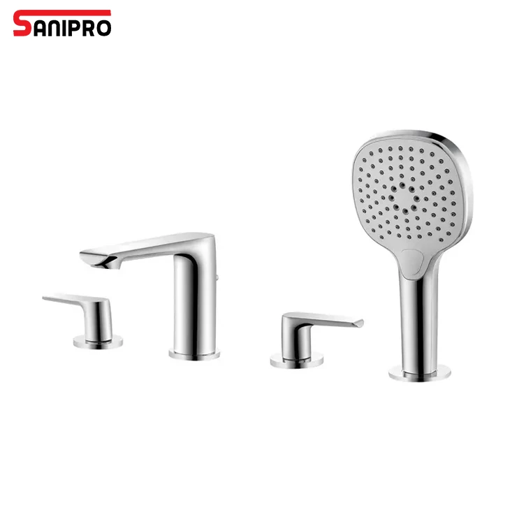 

SANIPRO Hot And Cold Water Mixer Tap Deck Mounted Two Handle Hotel Brass Bathroom Bathtub Shower Faucet Set
