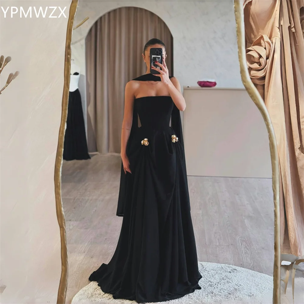 Customized Prom Gown Evening Formal Dress Women YPMWZX Strapless A-line Floor Length Skirts Draped Ribbon Applique Bespoke Occas