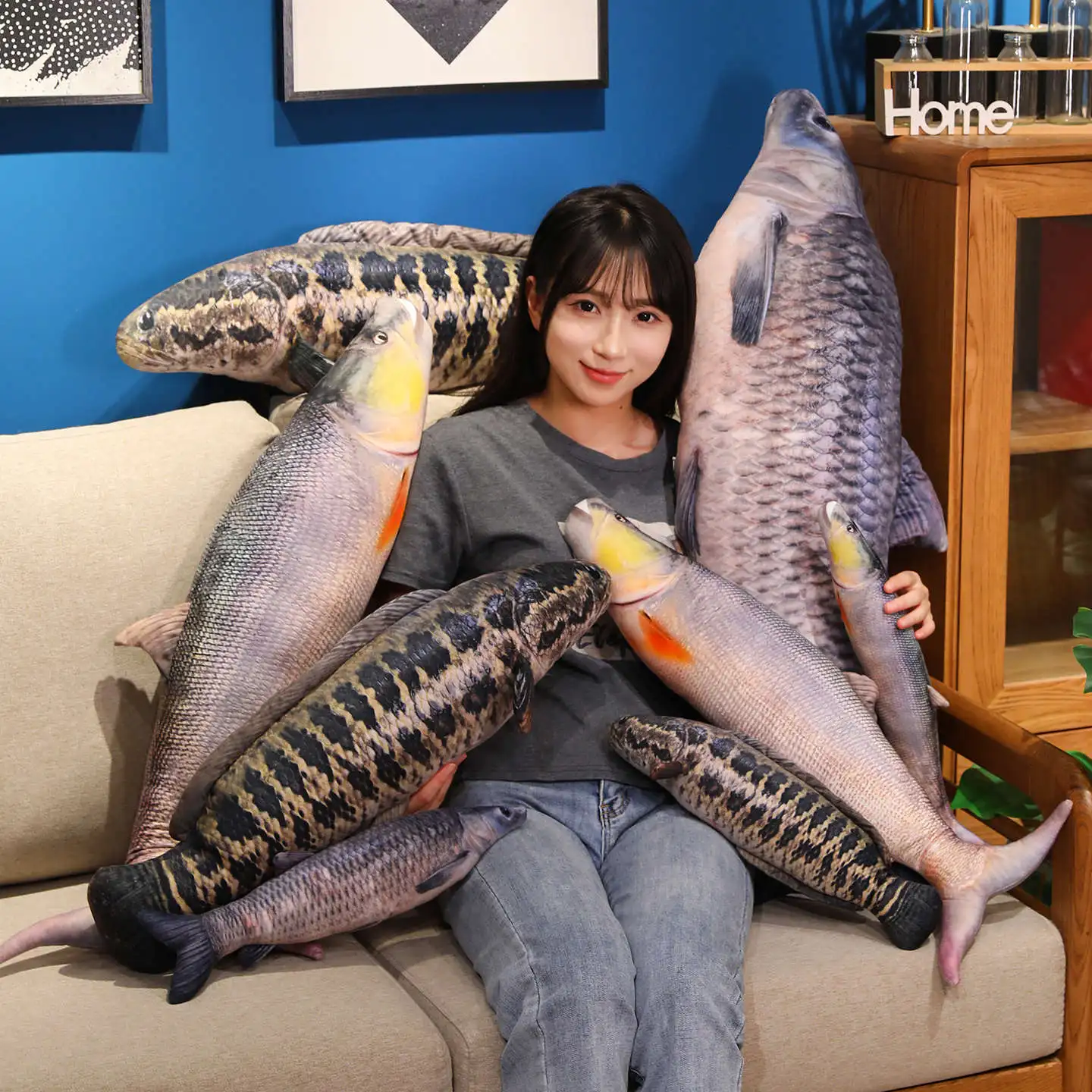 Simulation Funny Fish Plush Toys Giant Stuffed Soft Animal Carp Plush Pillow Creative Sleep Cushion for Kids Girls Xmas Gift
