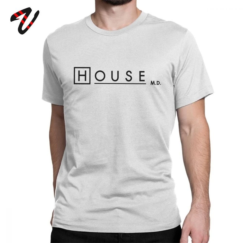 House MD  Men T Shirts for Dr House Logo White Tops  Casual T-Shirt Round Neck  Tees Funny T Shirts