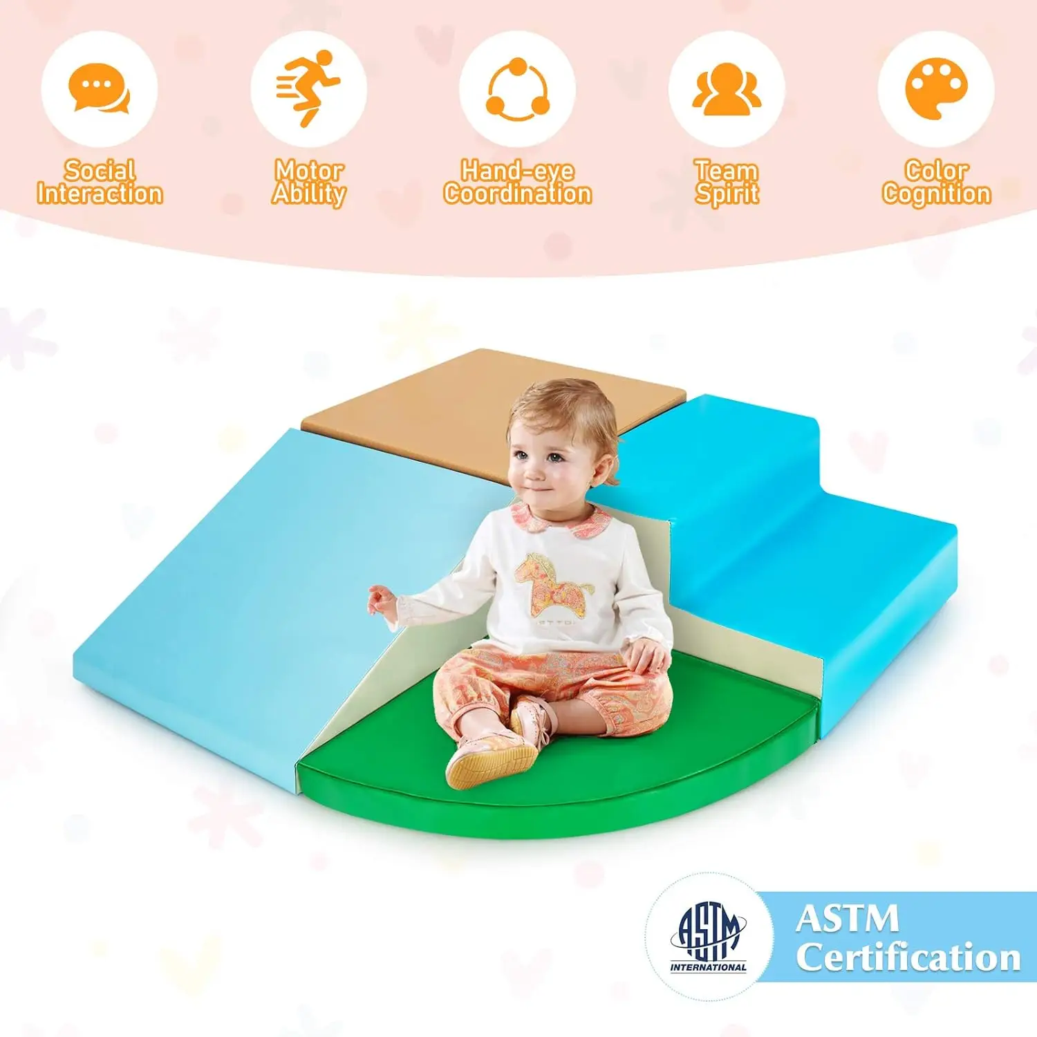Climb and Crawl Foam Play Set, 4-Piece Soft Toddler Corner Climber Indoor Active Play Structure for Babies & Toddlers, Great for