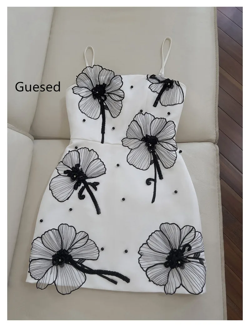 White Three-Dimensional Flower Dress for Lady French Design Luxury Beading Slim Bud Dress Sexy Female Birthday Party New Arrival