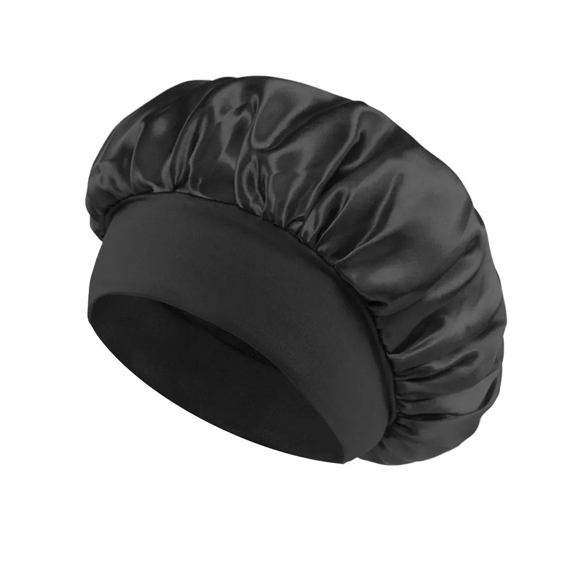 Topi tidur bertepi lebar bahan Satin elastis, 1 buah topi tidur Satin padat elastis untuk perawatan rambut, topi malam