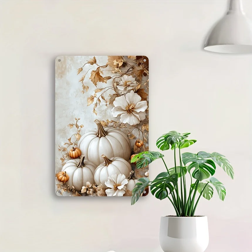 1PC Charmant Pompoen Bloemen Metalen Bord voor Thanksgiving Herfst Decor Perfect voor Thuis Bar Decor Gemakkelijk op te hangen Weerbestendig